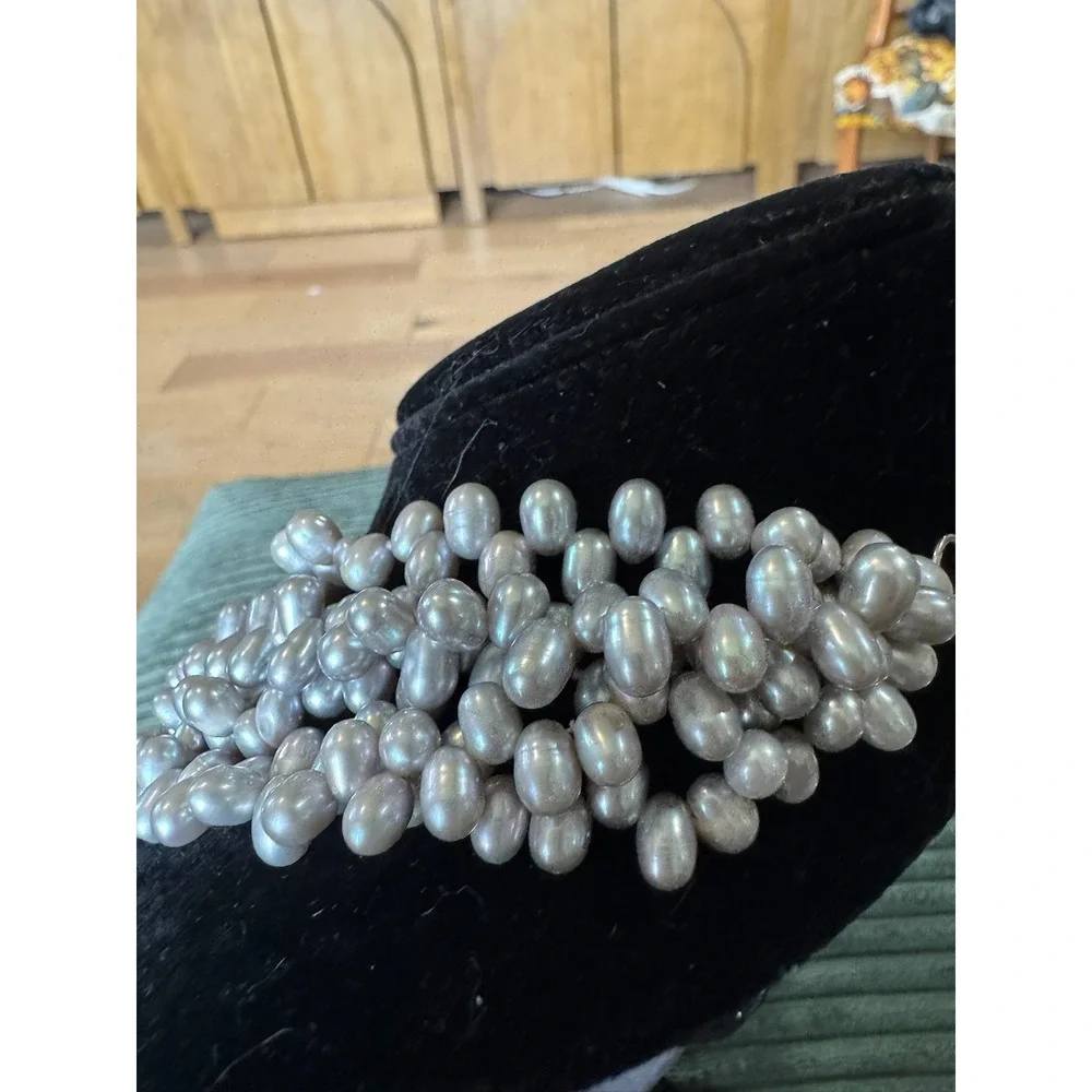 Lucas Lameth‎ Gray Pearl Necklace 925 Silver Clasp Multi Strand Statement